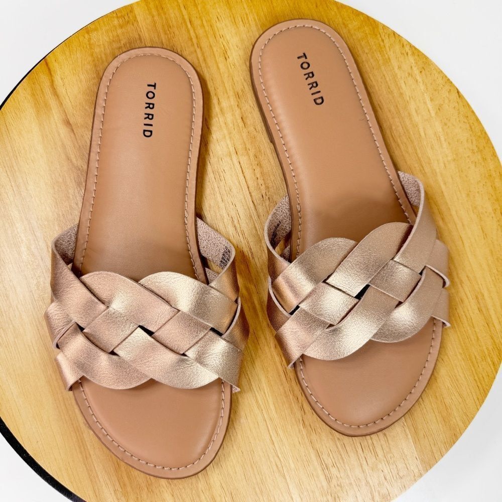 Torrid Braided Strap Slide Sandals Rose Gold 10.5W